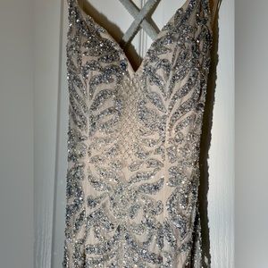 Silver & Nude Beaded Prom Dress